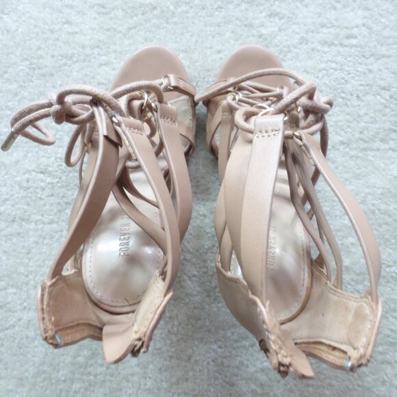 FOREVER 21 nude lace up strappy cage heels - Picture 3 of 8